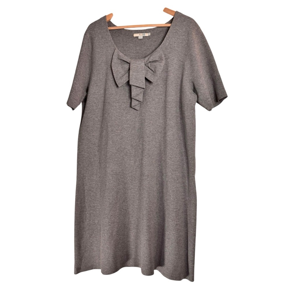 Boden Gray Knit Bow Sweater Dress Size 16 Short Sleeve A-Line Stretch Preppy